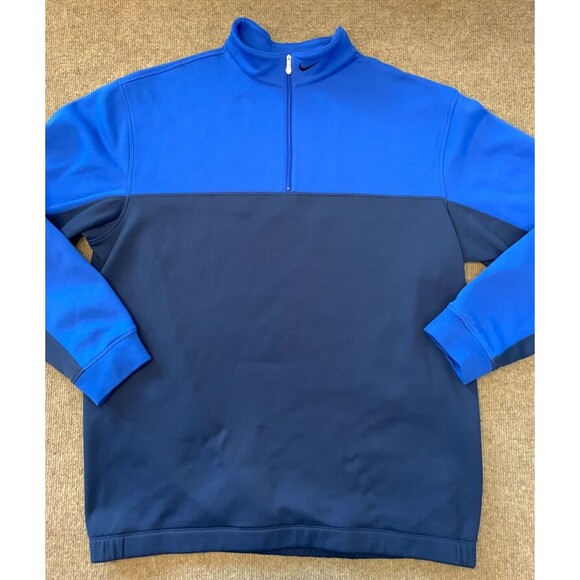 Nike Golf Therma Fit Fleece Pullover Mens L Long Sleeve 1/4 Zip Colorblock Blue - Picture 1 of 8
